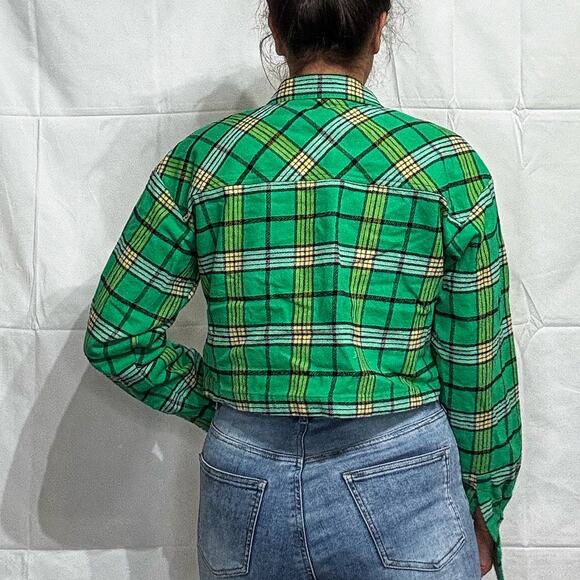 Good American Green Plaid Cropped Tartan Button Up Sz 0/XS - Picture 11 of 13